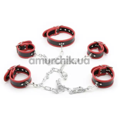 Бондажный набор DS Fetish Collar With Restraints, черно-красный - Фото №1