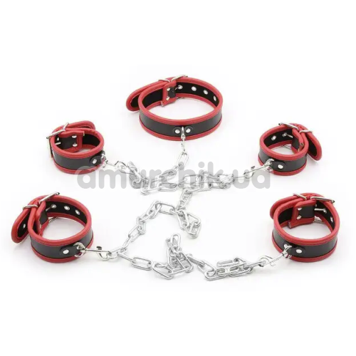 Бондажний набір DS Fetish Collar With Restraints, чорно-червоний
