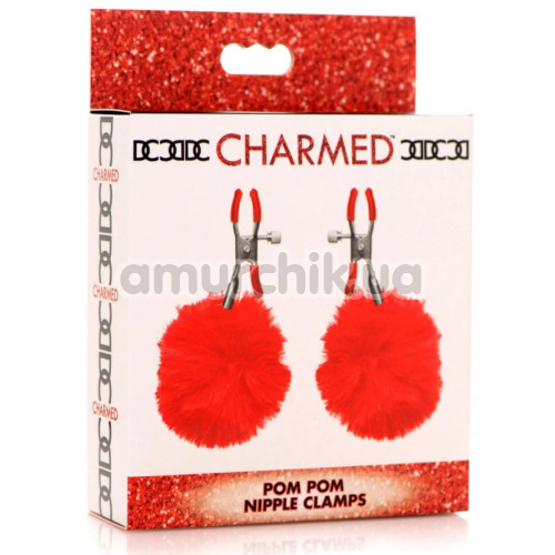 Затискачі для сосків з помпонами Charmed Pom Pom Nipple Clamps, червоні