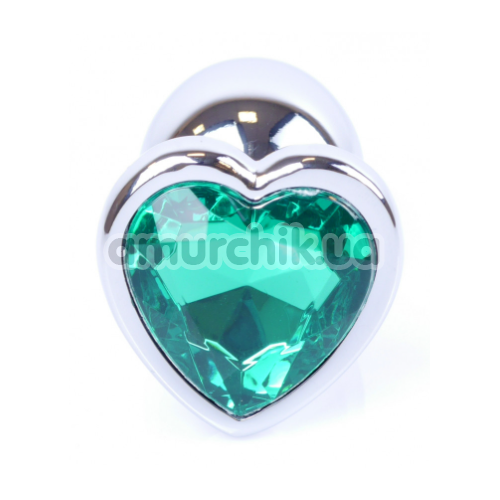 Анальная пробка с зеленым кристаллом Exclusivity Jewellery Silver Heart Plug, серебряная