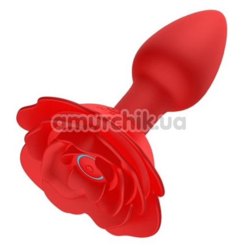 Анальная пробка с вибрацией и ротацией Boss Series Rotating Butt Plug Flower, красная