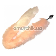 Анальная пробка с бело-розовым хвостом лисы Loveshop S 75, серебристая - Фото №1