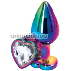 Анальная пробка с прозрачным кристаллом SWAROVSKI в виде сердца Rear Assets M, радужная - Фото №1