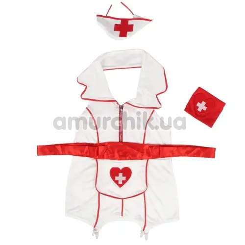 Костюм медсестры Star Night Nurse Set, красно-белый: платье + головной убор + фартук + повязка на руку