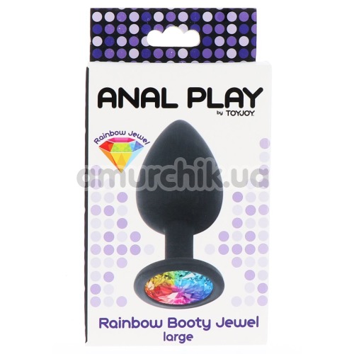 Анальна пробка змультикольоровим кристалом Anal Play Rainbow Booty Jewel Large, чорна