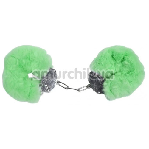 Наручники з зеленим хутром DS Fetish Plush Handcuffs, срібні