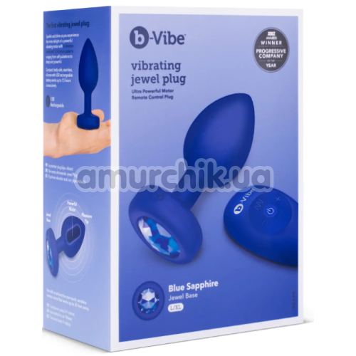 Анальная пробка с вибрацией B-Vibe Vibrating Jewel Plug L/XL, синяя