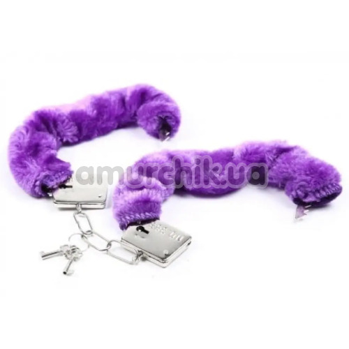 Наручники з фіолетовим хутром DS Fetish Handcuffs, срібні