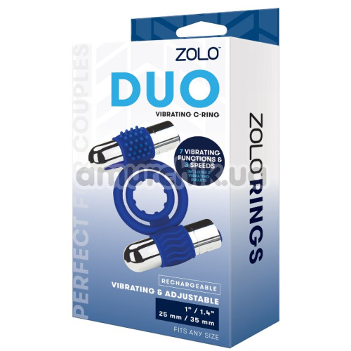 Виброкольцо для члена Zolo Duo Vibrating C-Ring, синее