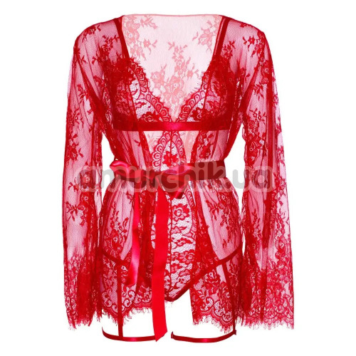 Комплект Leg Avenue All Romance Lace Teddy & Robe Set, червоний: боді + пеньюар