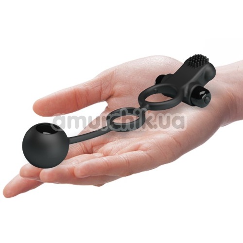Віброкільце з анальною кулькою Pretty Love Vibration Penis Sleeve IV, чорне