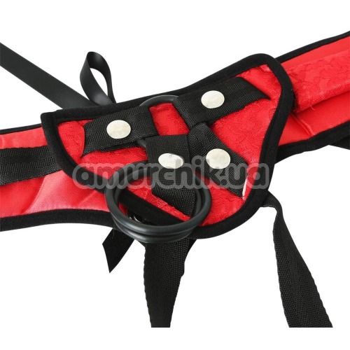 Трусики для страпона Sportsheets Red Lace Corsette Strap-On, червоні