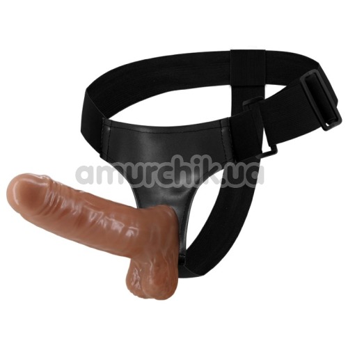 Страпон с вибрацией Ultra Passionate Harness Realdeal Penis Strap On, коричневый - Фото №1