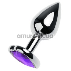 Анальная пробка с фиолетовым кристаллом Toyfa Metal Heart 717013-5, серебряная - Фото №1