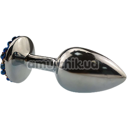 Анальная пробка с синими кристаллами Seamless Butt Plug Starting Silver Metal S, серебряная