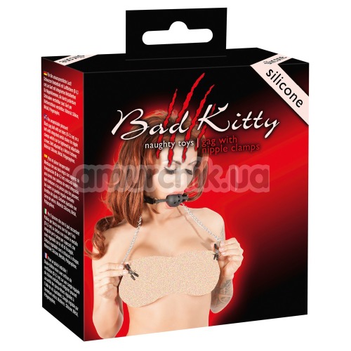 Кляп с зажимами для сосков Bad Kitty Naughty Toys Gag with Nipple Clamps, черный