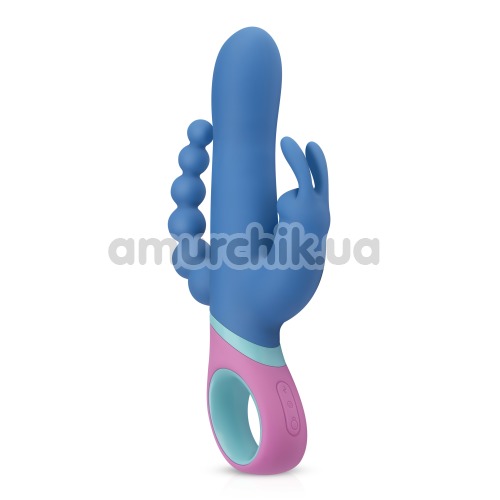 Анально-вагинально-клиторальный вибратор с ротацией PMV20 Vice, голубой