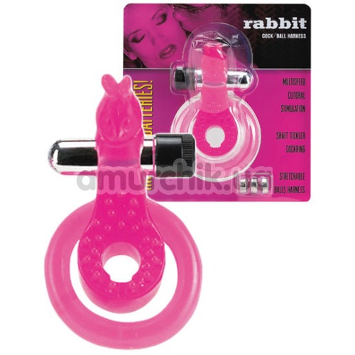 Віброкільце Rabbit Cock Ball Harness, рожеве