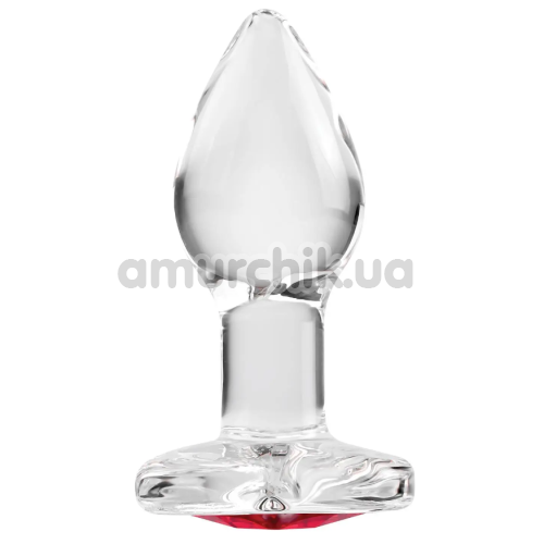 Анальная пробка с красным кристаллом Adam & Eve Red Heart Gem Glass Plug Small, прозрачная