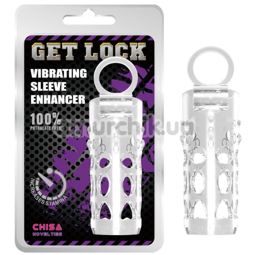 Насадка на пенис с вибрацией Get Lock Vibrating Sleeve Enhancer, прозрачная
