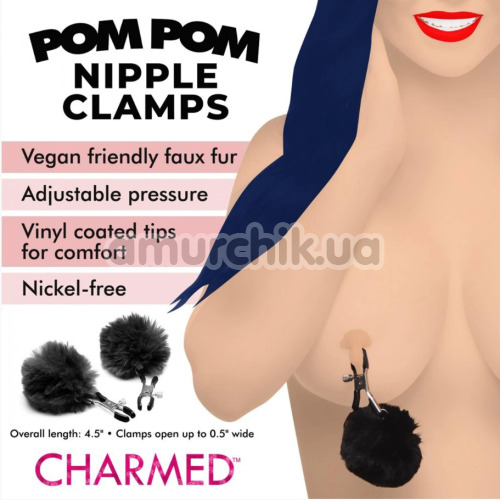 Зажимы для сосков с помпонами Charmed Pom Pom Nipple Clamps, черные