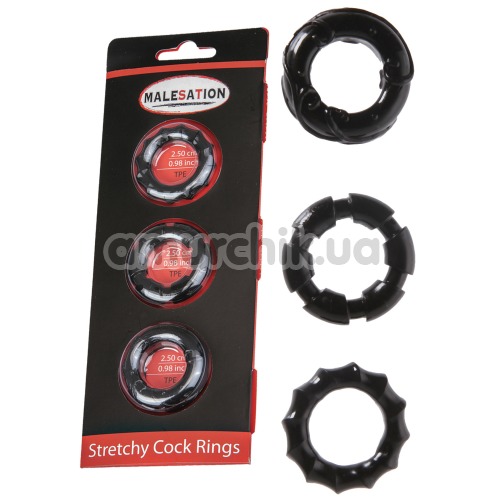 Набор из 3 эрекционных колец Malesation Stretchy Cock Rings, черный