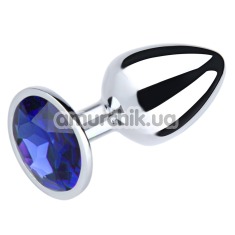 Анальная пробка с синим кристаллом SWAROVSKI Silver Sapphire Big, серебряная - Фото №1