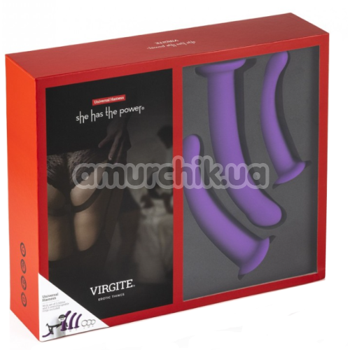 Страпон з набором насадок Virgite Erotic Things Universal Harness Dildo Set She Has The Power, фіолетовий