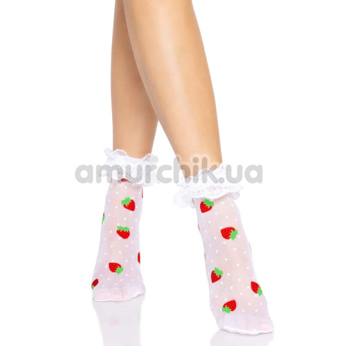Шкарпетки Leg Avenue Strawberry Ruffle Top Anklets, білі