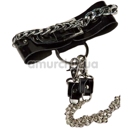 Нашийник з фіксаторами для рук DS Fetish Silver With Chain, чорний