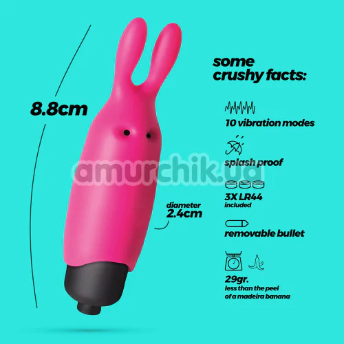 Клиторальный вибратор Crushious O-Pet Pocket Vibe Bunny, розовый