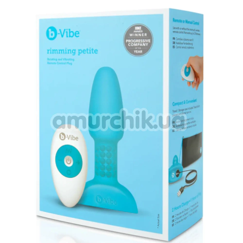 Анальная пробка с вибрацией и ротацией B-Vibe Rimming Plug Petite, бирюзовая