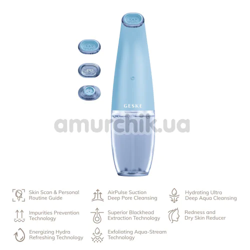 Устройство для очищения кожи лица Geske Aqua-Stream Face Cleanser 8 in 1, голубое