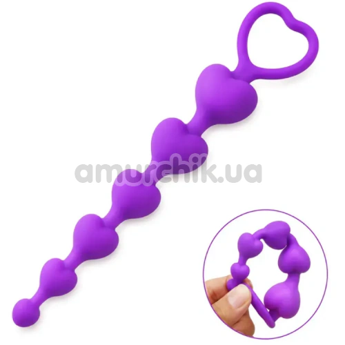 Анальная цепочка Alume Silicone Heart Bead Anal Chain, фиолетовая