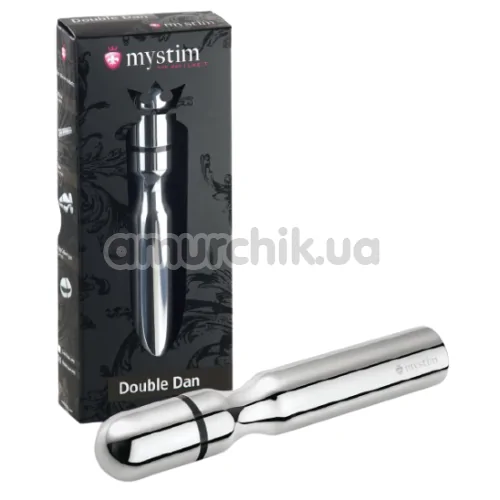 Фаллоимитатор с электростимуляцией Mystim Double Dan, серебряный