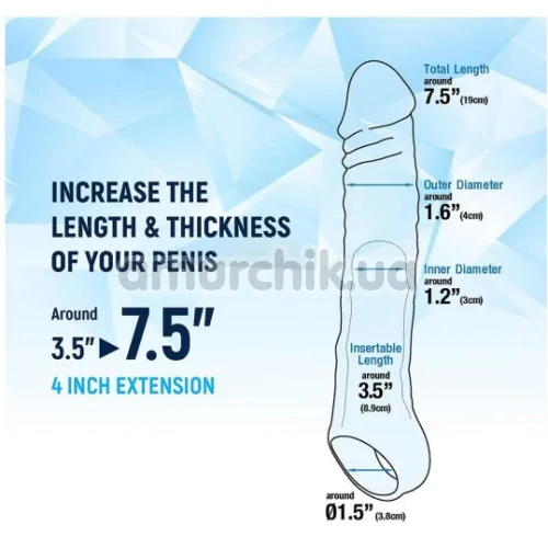 Насадка на пеніс Ice Crystals Collection Length Enhancer 4 Inch Extension, прозора