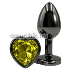 Анальна пробка з жовтим кристалом Alume Metal Heart Plug S, чорна - Фото №1