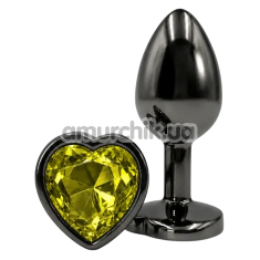 Анальная пробка с желтым кристаллом Alume Metal Heart Plug S, черная - Фото №1
