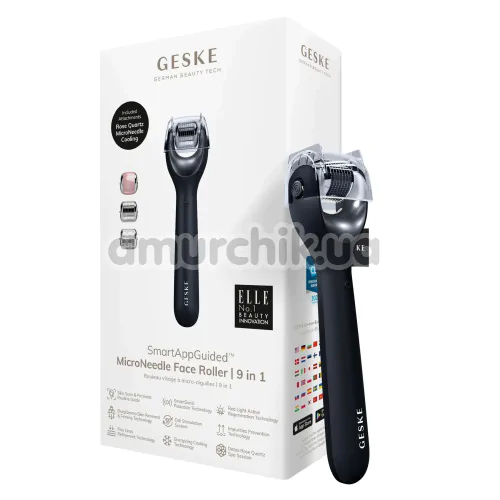 Массажер-роллер для лица с микроиглами Geske MicroNeedle Face Roller 9 in 1, черный