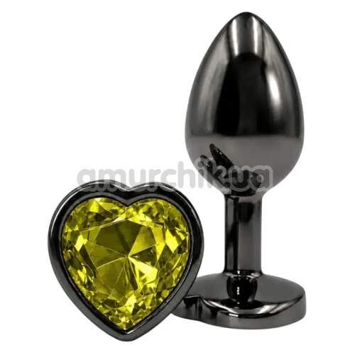 Анальна пробка з жовтим кристалом Alume Metal Heart Plug S, чорна - Фото №1
