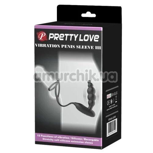 Віброкільце з анальним стимулятором Pretty Love Vibration Penis Sleeve III, чорне