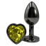 Анальна пробка з жовтим кристалом Alume Metal Heart Plug S, чорна - Фото №1