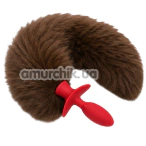 Анальная пробка с коричневым хвостиком, вибрацией и ротацией  Upko Swinging & Vibrating Anal Plug, красная - Фото №1