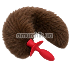 Анальная пробка с коричневым хвостиком, вибрацией и ротацией  Upko Swinging & Vibrating Anal Plug, красная - Фото №1