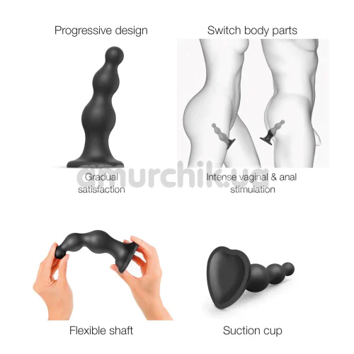 Фалоімітатор Strap-On-Me Dildo Plug Beads M, чорний