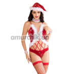 Костюм новорічний JSY Sexy Lingerie 4983, червоний: боді + головний убір + панчохи + чокер + манжети - Фото №1