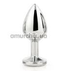 Анальная пробка с прозрачным кристаллом Gleaming Love Silver Plug M, серебристая - Фото №1