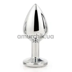 Анальная пробка с прозрачным кристаллом Gleaming Love Silver Plug M, серебристая - Фото №1