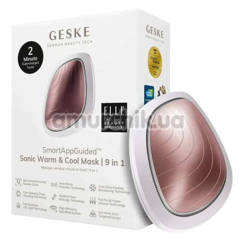 Ультразвуковой массажер-маска для лица Geske Sonic Warm & Cool Mask 9 in 1, бело-розовый