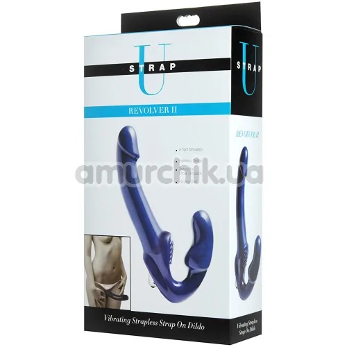 Безремневой страпон с вибрацией Strap U Revolver II Vibrating Strapless Strap On Dildo, синий